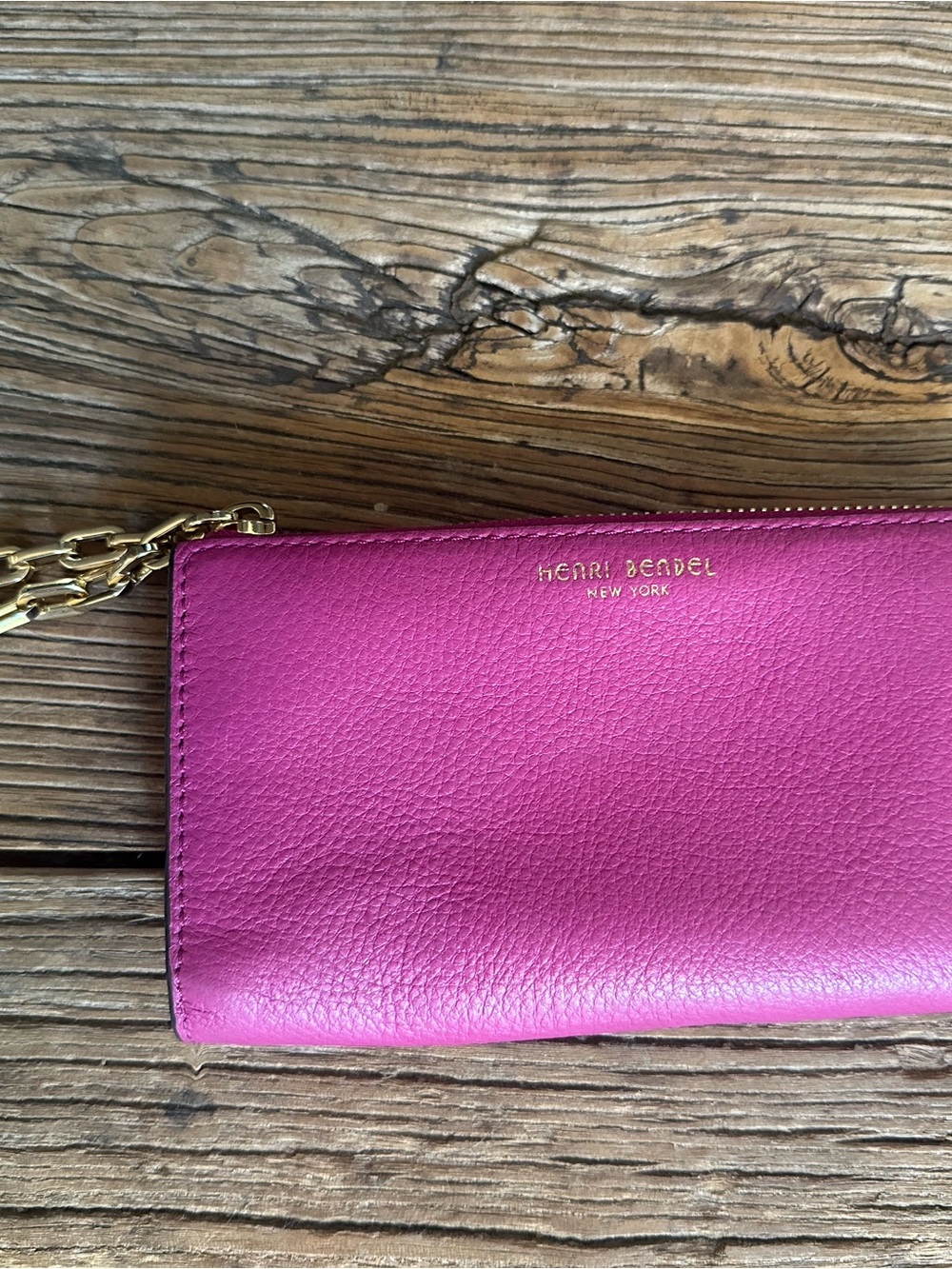 henri bendel Hot Pink Leather Wristlet with Gold Chain